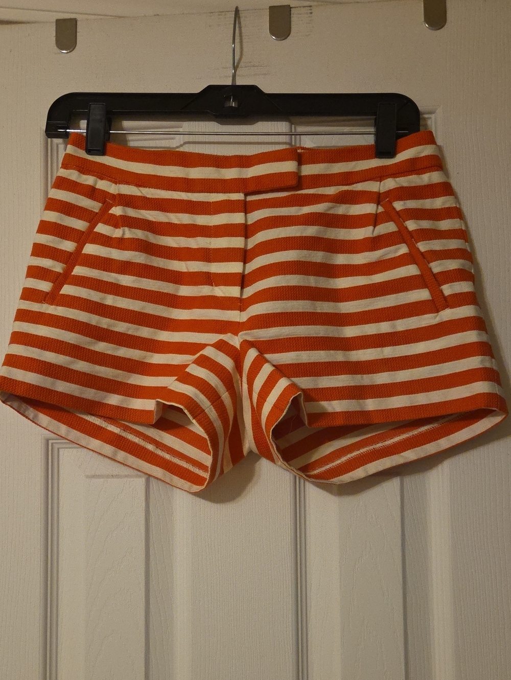J. Crew Orange and White Striped High-Waist Shorts